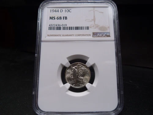 1944-D MS68FB Mercury Dime NGC Certified Superb Gem - Blast Frosty White