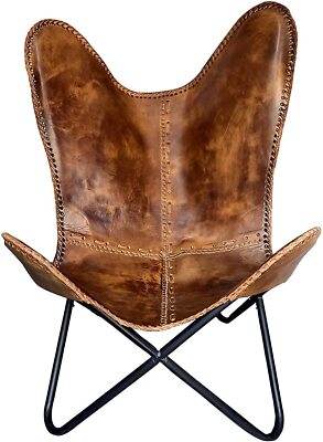 Butterfly Arm Chair Vintage Handmade Leather Lounge Accent Folding Relax