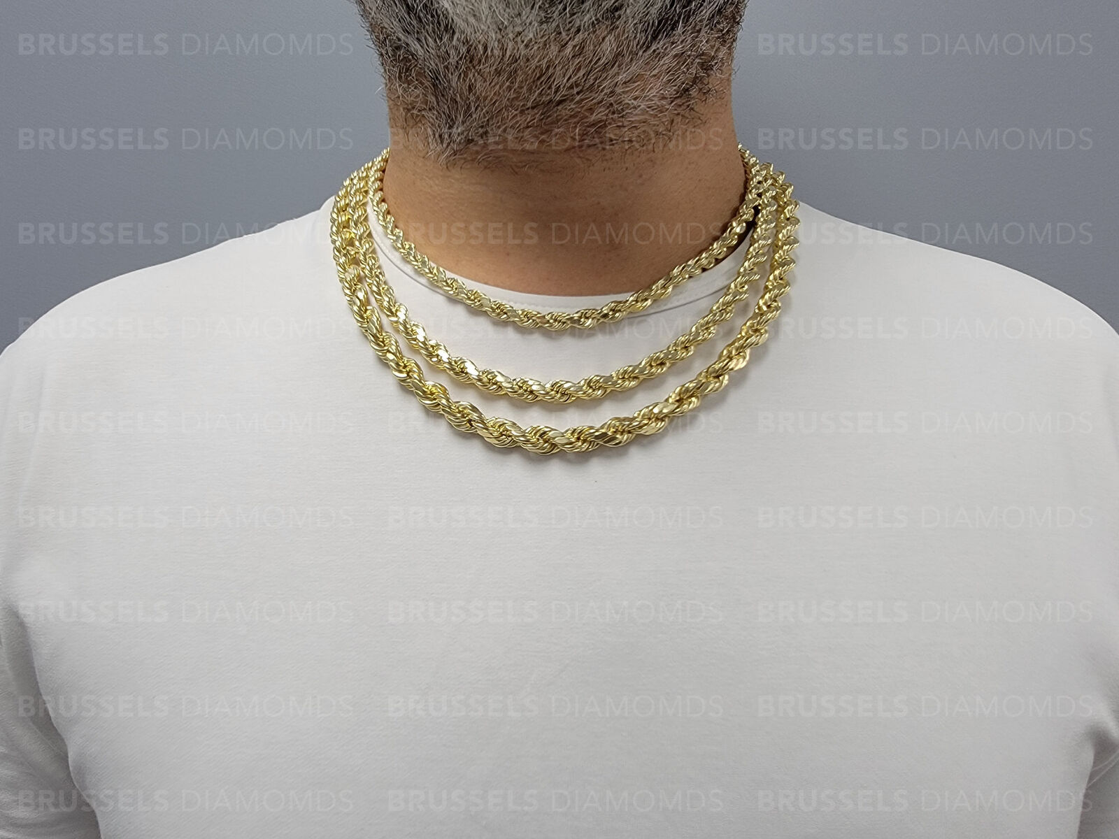 10K Yellow Gold Diamond Cut Rope Chain Necklace, 18 To 30, 7mm
