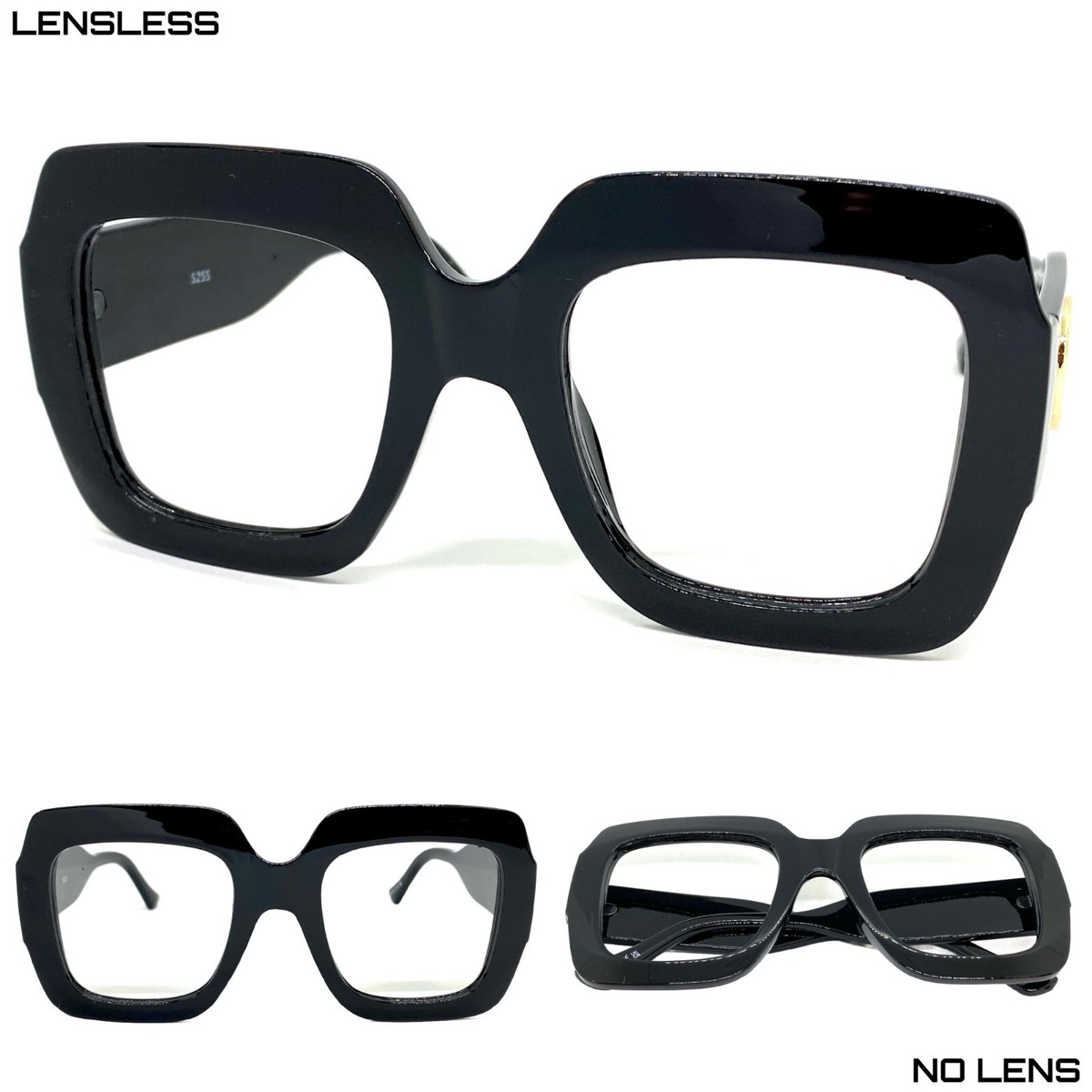 Oversized RETRO Large Thick Square Black Lensless EYE GLASSES