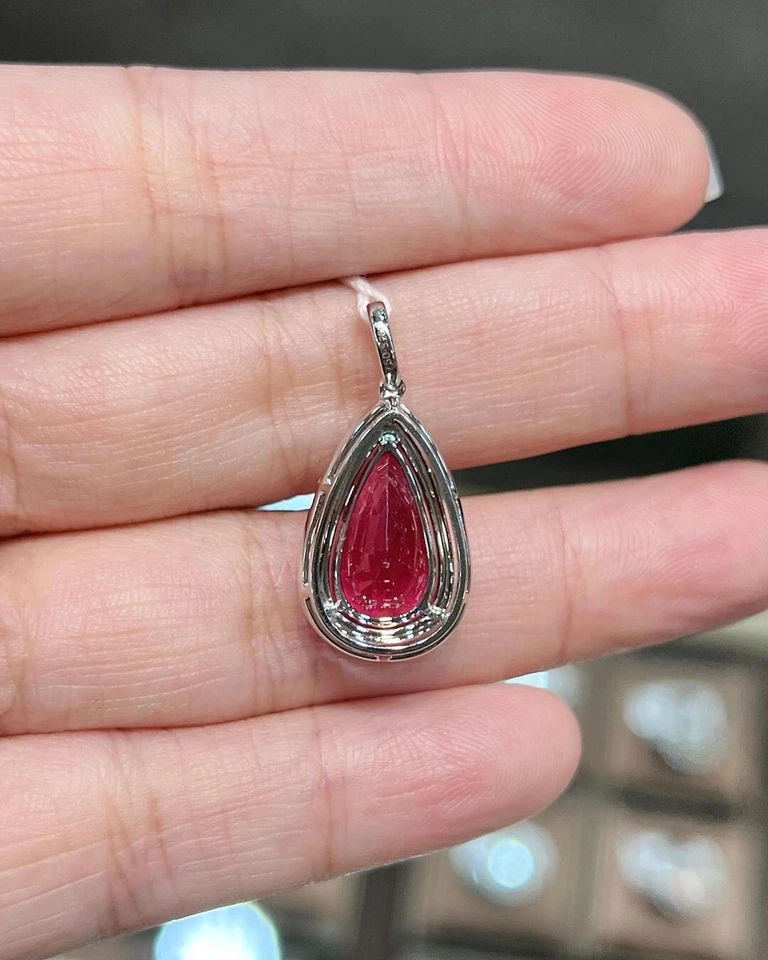 Pear 5.60 Ct Natural Pink Tourmaline & Diamond Pendant Solid 14K White Gold - Image 4 of 4