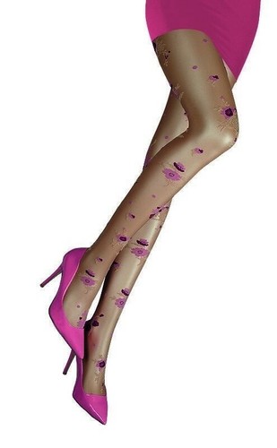 Feinstrumpfhose Damen Braun mit Blütenranke 20 Denier, By Johanna powder-VIOLA - Bild 1 von 2