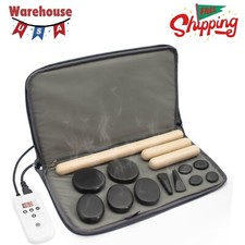 Massage Stones Set with Warmer Kit Hot Rocks Bamboo for Massage Hot Stones Ma...