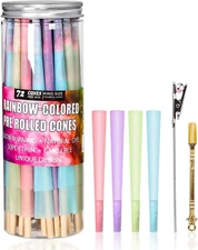 Colorful Pre Rolled Cones -72 Pack Rainbow King Size Cones Rolling Paper, Slow B