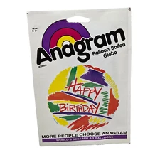 VINTAGE ANAGRAM MYLAR REFILLABLE BALLOON HAPPY BIRTHDAY SCRIBBLE NEW SEALED