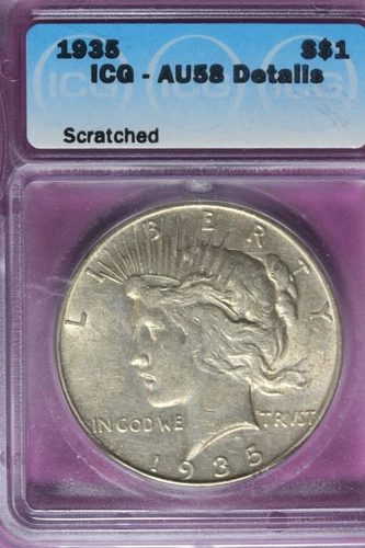 1935 ICG AU58 DETAILS SCRATCHED PEACE DOLLAR #B46791