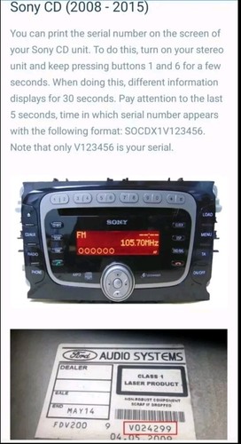 FORD RADIO STEREO CODE UNLOCK SERVICE FOCUS MONDEO FIESTA TRANSIT M & V SERIAL - Picture 7 of 10