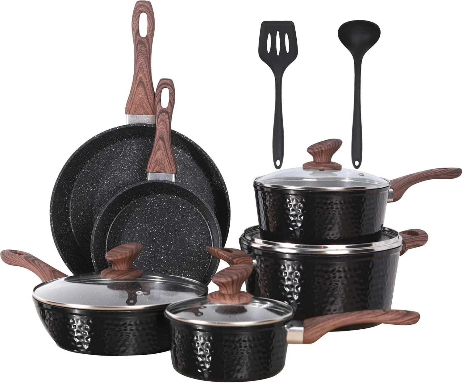 12 PCS Pots and Pans Set Nonstick Induction Cookware Set Granite Coated Pot Set