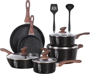 12 PCS Pots and Pans Set Nonstick Induction Cookware Set Granite Coated Pot Set