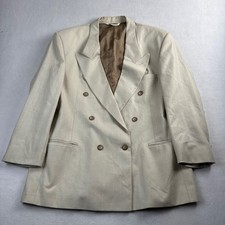 Vintage Falcone Beige Double Breasted Blazer Peak Lapel Made in USA Womens XL