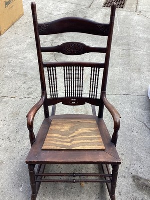 Antique Rocking Chair Carvings Small Spindles Needs TLC