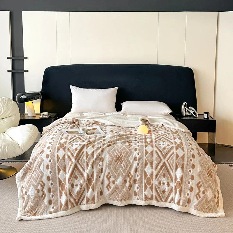 Pattern Jacquard Fleece Blanket Autumn Winter Thicken Warm Artificial Wool Throw - Image 2 of 4