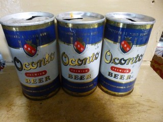 1960`S OCONTO_ ZIP TAB_ WIDE SEAM STEEL BEER CANS [EMPTY CANS READ DESC.]