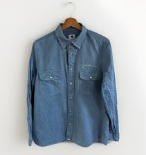 Pretty Green x John Lennon Beatles Shirt Mens Medium Blue Snap Popper