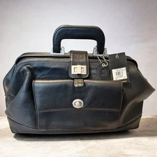 Vanity Case Doctor Bag Black Duchini Leather Travel Carrier Turn Lock NWT READ