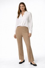 MING WANG pants slacks beige SMALL ankle straight slim elastic waist knit