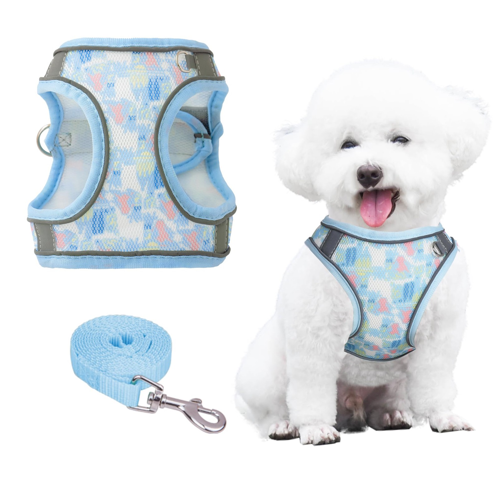 Harnais veste en maille rembourrée anti-traction pour petit chien ajustable avec double anneau D