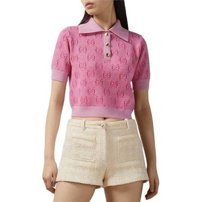 GUCCI Light Pink GG Knit Short Slv Polo Sweater Size S | eBay