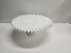 Vintage Fenton Silver Crest White Milk Glass Ruffled Pedestal Cake Stand