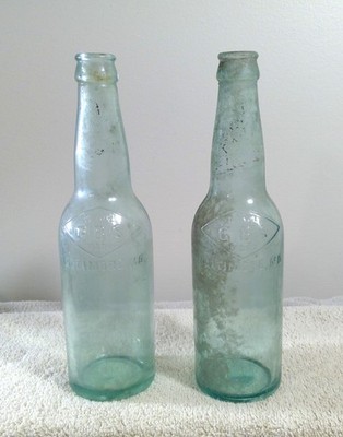 Vintage Set of 2 G.B.S. Aqua/Teal Baltimore, MD Beer Bottles 9.5''T