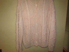 Liz Claiborne MOHAIR Blend PINK Cable Knit Oversized SIZE MEDIUM Cardigan