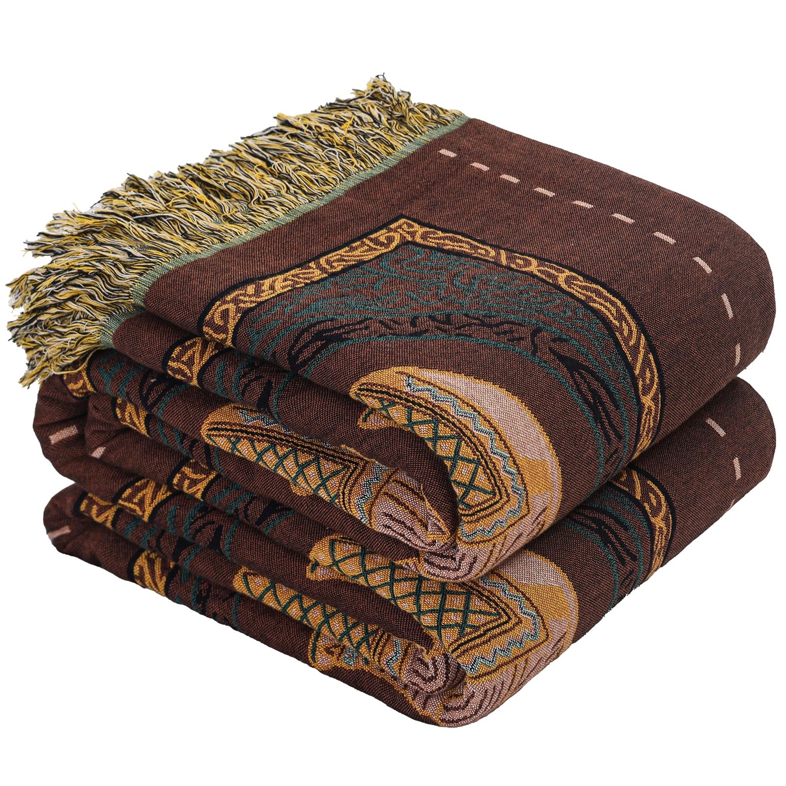 For Bed With Tassels,100% Cotton 80''x 90'' Brown Elephant