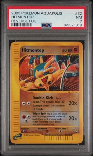 2003 POKEMON AQUAPOLIS #82 HITMONTOP-REVERSE FOIL PSA 7