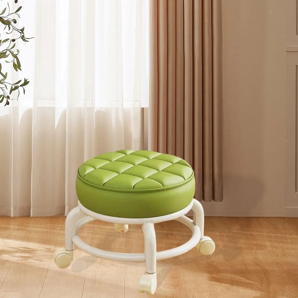 360 Swivel Small Chair Breathable PU Leather Rolling Stool Low Roller Seat for - Image 4 of 4
