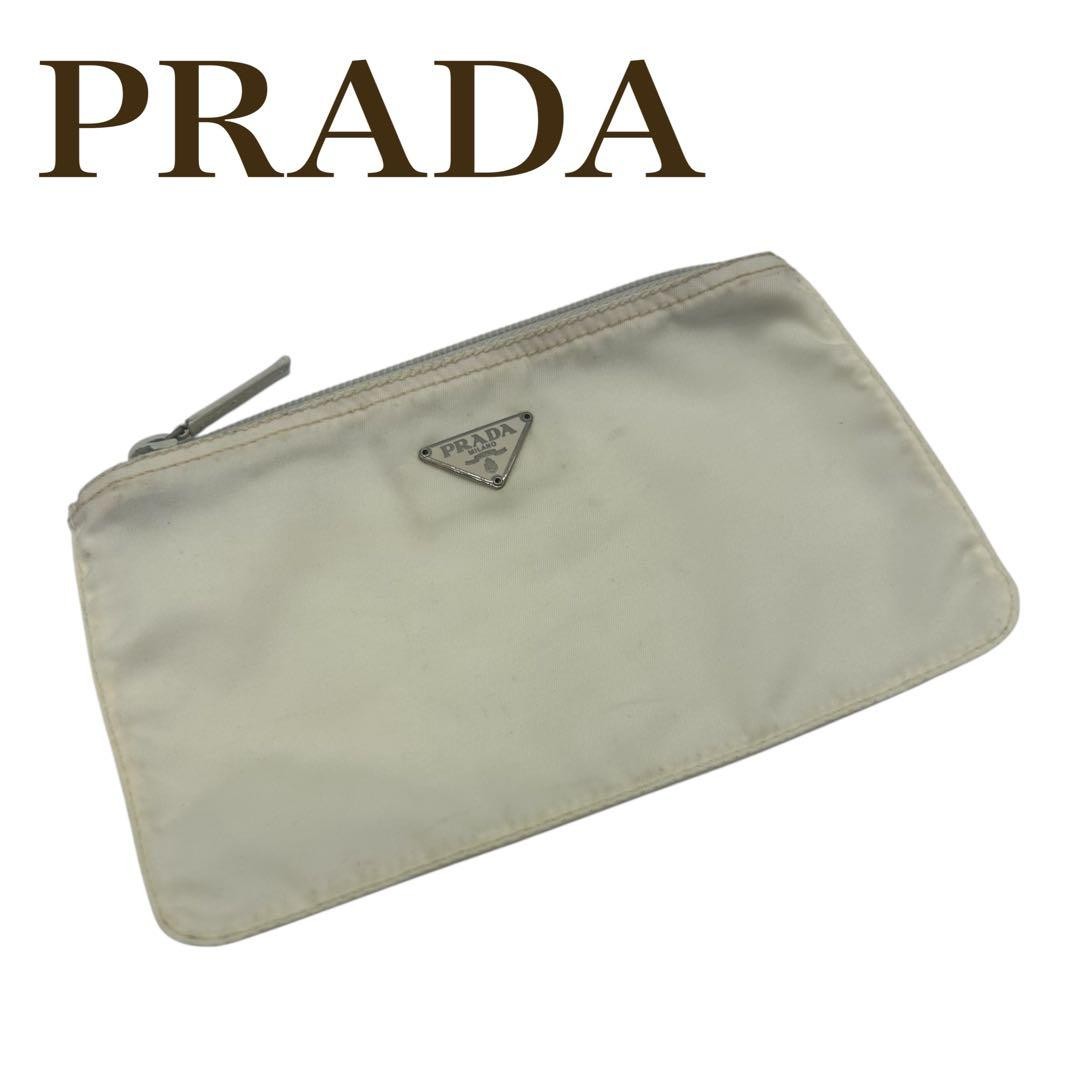 PRADA nylon pouch white triangular logo white sma… - image 1