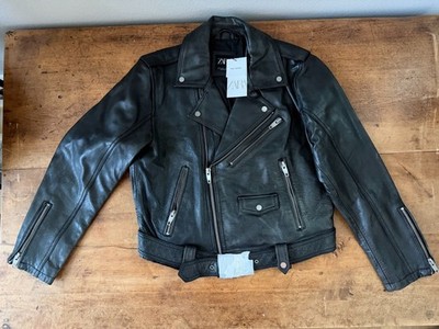 Zara Real Buffalo Leather Moto Jacket, Size Med Mens / XL Womens