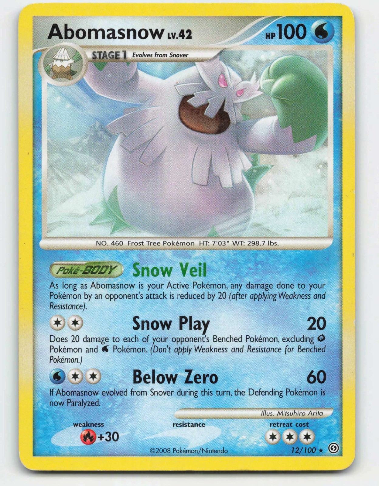 2008 Pokemon, Stormfront, #12/100 Abomasnow, Rare