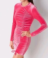 NWT Juicy Couture Barbie Pink Velvet Bodycon Long Sleeve Ruched Dress Size XXL