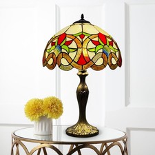 Tiffany Style Table Lamp 16" Big Shade with 2x E27 Bulb Holders Lampbase UK Home