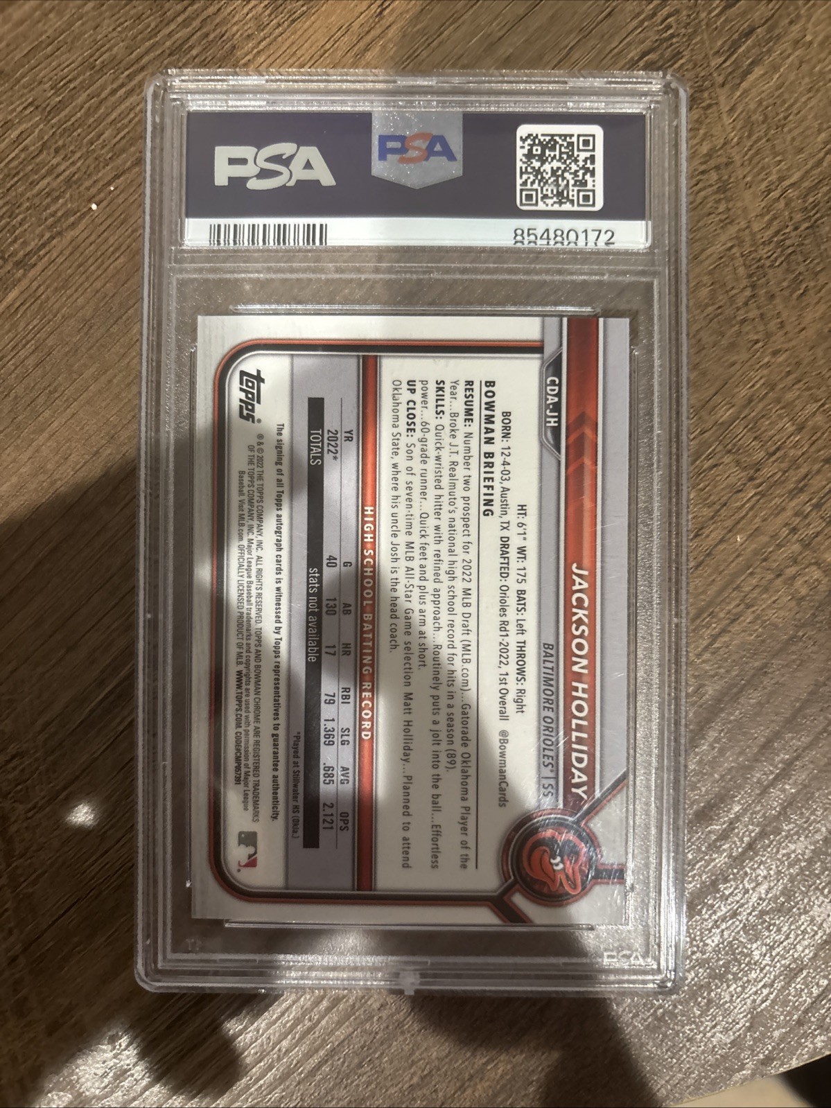 2022 Bowman Draft Chrome Autographs Jackson Holliday 1st Purple Refractor /250 view 2