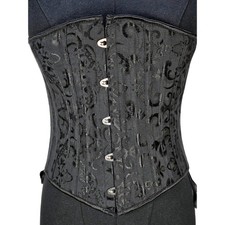 Women's Medium Black Jacquard Underbust Corset Lace Up Steampunk Whimsigoth