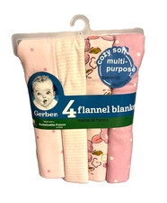Gerber Baby Girls 4 Pack Flannel Blankets NEW Floral Stripes Dots Designs Pink