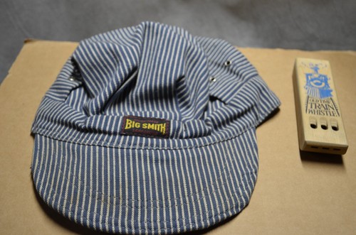 Vintage Youth “Big Smith” Denim-Striped Train Hat (Union Made- USA)+ Whistle E-*