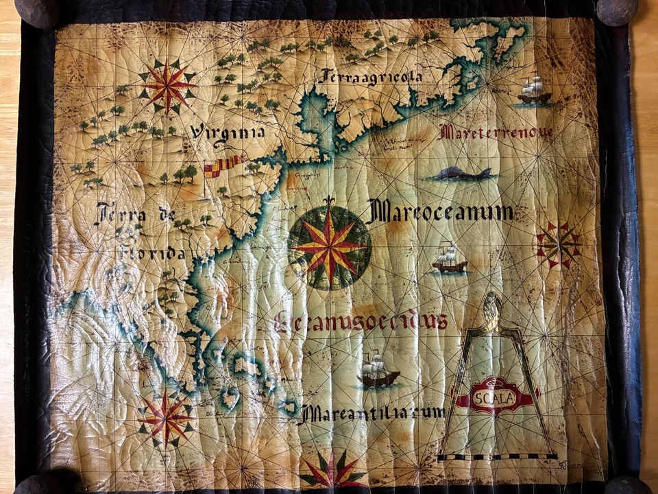 Reproducción Carta Potolana Portuguesa del Atlántico Norte, aprox. 1630 sobre lienzo Foto 2 de 4