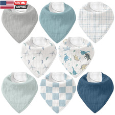 Muslin Baby Bibs 8 Pack, Baby Bandana Drool Bib for Drooling and Teething, Cotto
