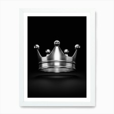 Silver Crown On Black Background Ar Framed Wall Art Poster Canvas Print Picture