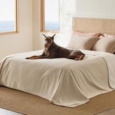 Waterproof Blanket for Bed - Sherpa Fleece Waterproof Dog King 86x108" Cream