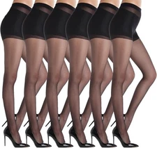 6 Pairs Women's Control Top Pantyhose 20D Sheer Tights for Women