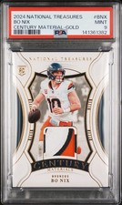 2024 National Treasures Bo Nix Century Materials Gold #d 16/49 Rookie Card PSA 9