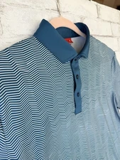 Redvanly Isola Men Size M Teal Chevron Striped Performance Polo Golf Shirt