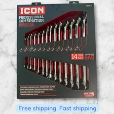 ICON Anti-Slip Grip Professional SAE Combination Wrench Set 14-Piece 64711 NEW