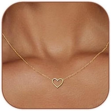 Cute Heart Necklace Dainty 18K Gold Plated Tiny Heart Pendant Choker Necklaces S