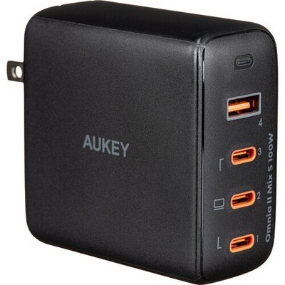 AUKEY PA-B7S 4-Port PD 100W Wall Charger with GaN Power Tech 3C1A Black