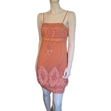 VTG Y2K Sue Wong Silk Slip Dress 8 Peach Embellished Mesh Wedding Fairycore Boho