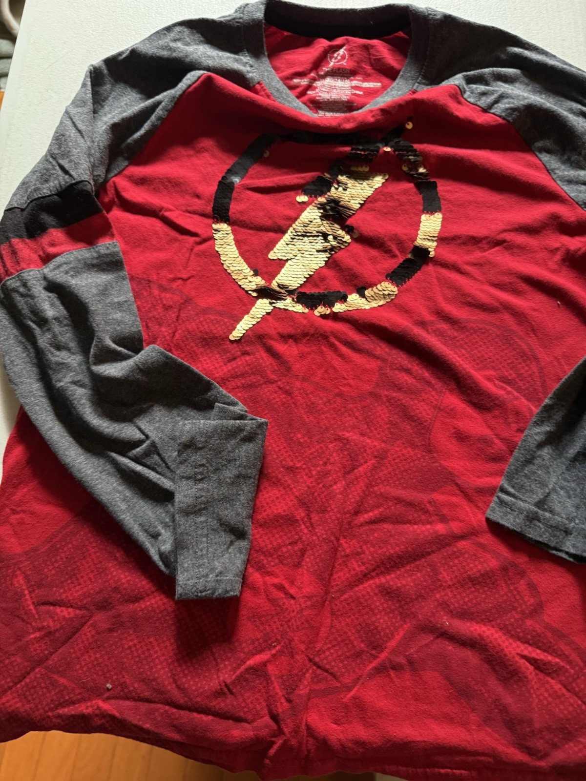 DC Comics Flash Sequin Lightning Bolt Raglan Tee … - image 1