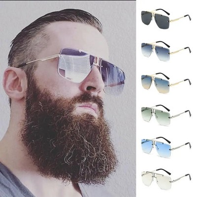 Oversized Double Bridge Sunglasses Frameless Square Frame Men's Shades Rimless .